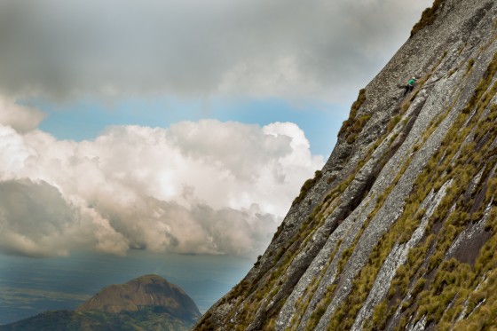 Kate Rutherford on pitch 9 of her and Majka Burhardt's new route Majka and Kate’s Science Project IV 5.10-, the first-ever technical climbing route on Mozambique's Mt Namuli